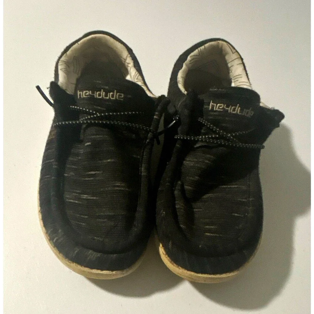 Hey Dude Wally Youth Stretch Black/White Slip-On Fabric Shoes Kids: Size 6/7Y